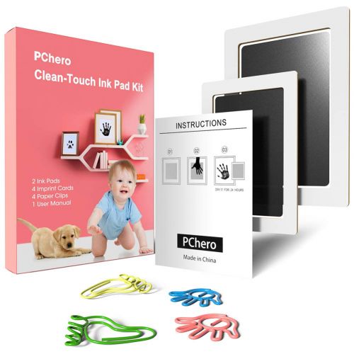  [아마존베스트]PChero Large and Medium Size Baby Handprint and Footprint Ink Pad Kit, Non-Toxic and...