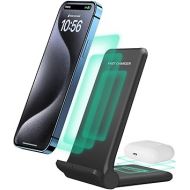 2 in 1 Wireless Charger,Foldable 20W Fast Wireless Charging Stand Compatible with iPhone 15/15 Pro/14/13/12/X/AirPods,Dual Phone Induction Charge Station for Samsung,Pixel,Xperia,LG G8(No Plug)