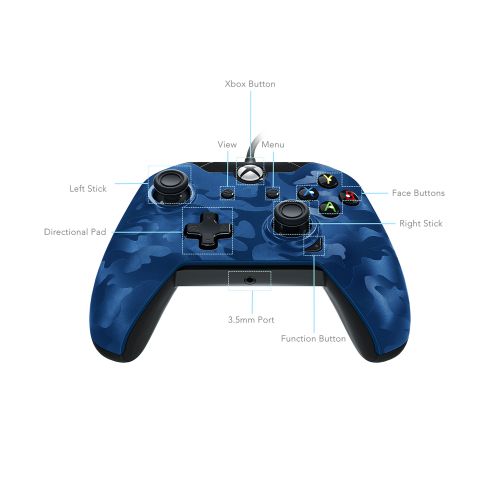  PDP Stealth Series Wired Controller for Xbox One, Xbox One X and Xbox One S, Revenant Blue, 048-082-NA-CM02