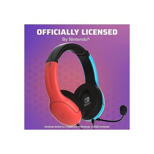  PDP Gaming LVL40 Airlite Stereo Headset for Nintendo Switch/Lite/OLED - Wired Power Noise Cancelling Microphone, Lightweight Soft Comfort On Ear Headphones (Mario Neon - Red & Blue)