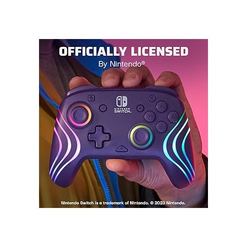  PDP Afterglow™ Wave Enhanced Wireless Nintendo Switch Pro Controller, 8 Colors RGB LED, Dual Programmable Gaming Buttons, 40 Hour Rechargeable Battery Power, Officially Licensed by Nintendo: Purple