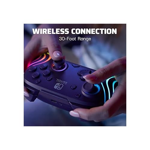  PDP Afterglow™ Wave Enhanced Wireless Nintendo Switch Pro Controller, 8 Colors RGB LED, Dual Programmable Gaming Buttons, 40 Hour Rechargeable Battery Power, Officially Licensed by Nintendo: Purple