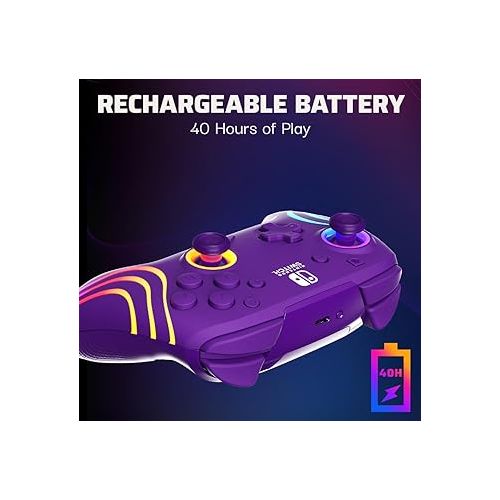  PDP Afterglow™ Wave Enhanced Wireless Nintendo Switch Pro Controller, 8 Colors RGB LED, Dual Programmable Gaming Buttons, 40 Hour Rechargeable Battery Power, Officially Licensed by Nintendo: Purple