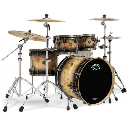  PDP Concept Limited Mapa Burl 4-piece Shell Pack with Hardware - Mapa Burl to Black Burst Lacquer