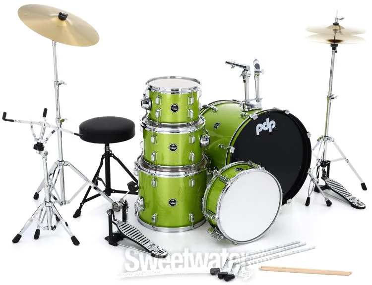  PDP Center Stage PDCE2015KTEL 5-piece Complete Drum Set with Cymbals - Electric Green Sparkle