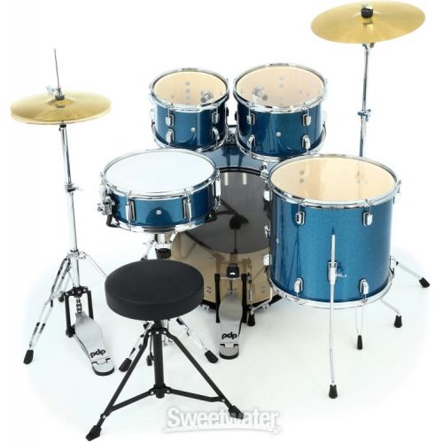  PDP Center Stage PDCE2215KTRB 5-piece Complete Drum Set with Cymbals - Royal Blue Sparkle