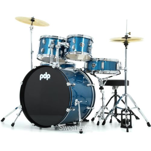  PDP Center Stage PDCE2215KTRB 5-piece Complete Drum Set with Cymbals - Royal Blue Sparkle