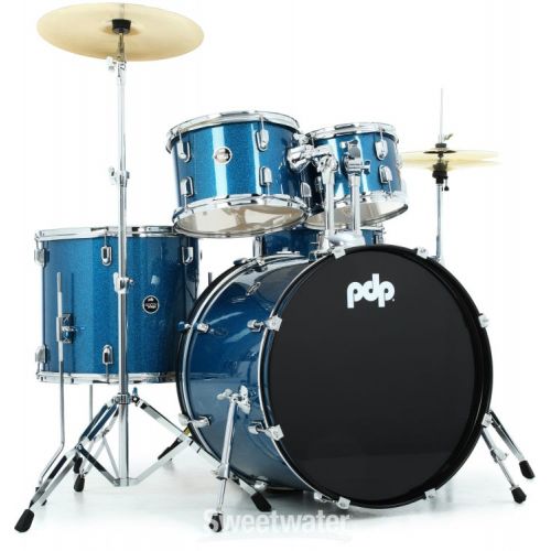  PDP Center Stage PDCE2215KTRB 5-piece Complete Drum Set with Cymbals - Royal Blue Sparkle