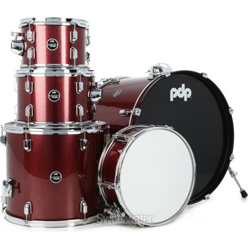  PDP Center Stage PDCE2215KTRR 5-piece Complete Drum Set with Cymbals - Ruby Red Sparkle