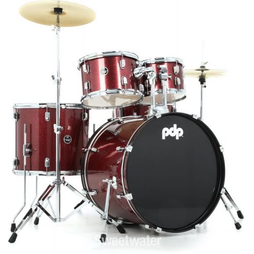  PDP Center Stage PDCE2215KTRR 5-piece Complete Drum Set with Cymbals - Ruby Red Sparkle