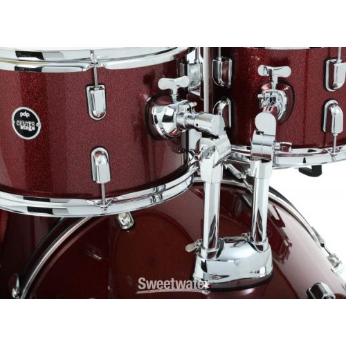  PDP Center Stage PDCE2215KTRR 5-piece Complete Drum Set with Cymbals - Ruby Red Sparkle