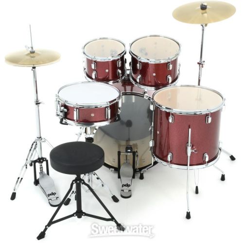  PDP Center Stage PDCE2215KTRR 5-piece Complete Drum Set with Cymbals - Ruby Red Sparkle