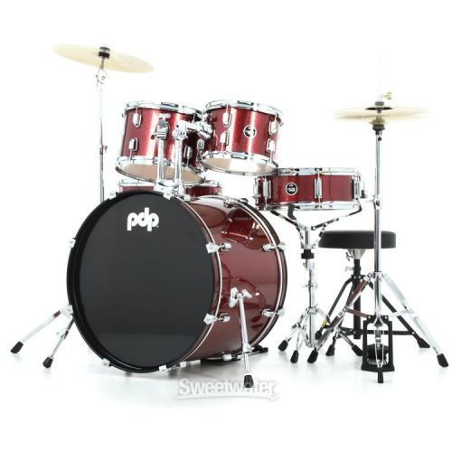  PDP Center Stage PDCE2215KTRR 5-piece Complete Drum Set with Cymbals - Ruby Red Sparkle