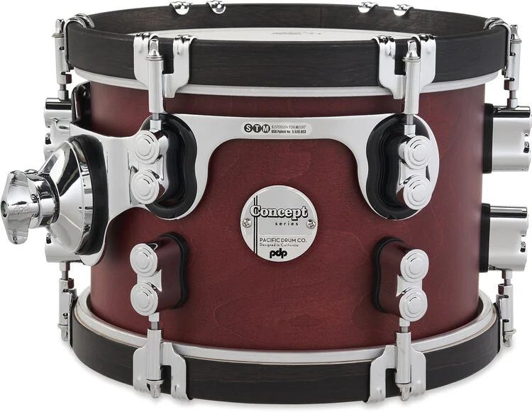  PDP Concept Classic Mounted Tom - 7 inch x 10 inch, Ox Blood Stain with Ebony Stain Hoops