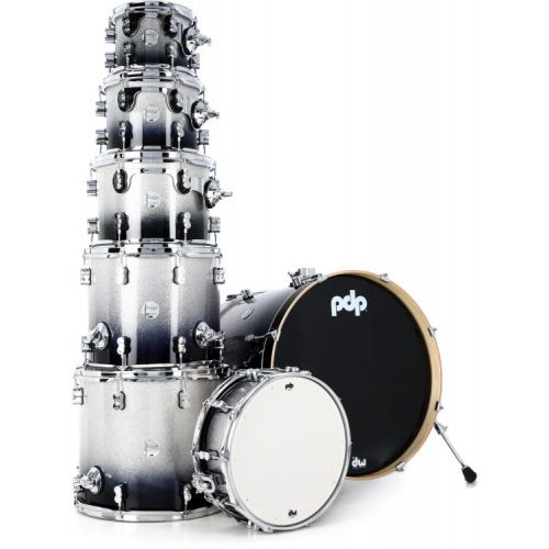 PDP Concept Maple 7-piece Shell Pack and Hardware Bundle - Silver to Black Sparkle Fade