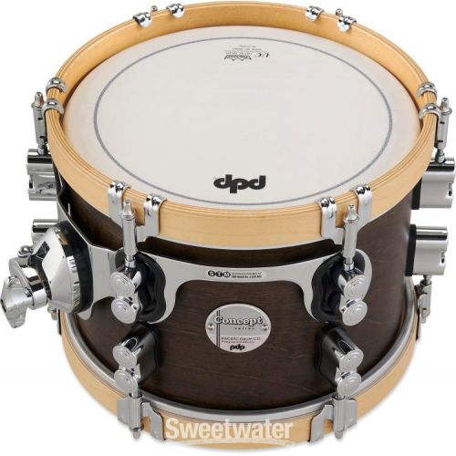  PDP Concept Classic Mounted Tom - 7 inch x 10 inch, Walnut Stain with Natural Stain Hoops