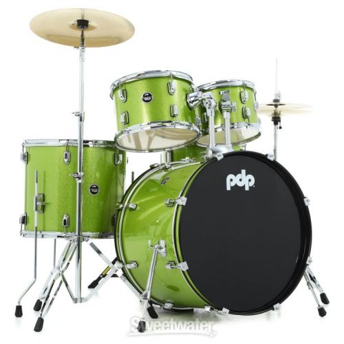  PDP Center Stage PDCE2215KTEL 5-piece Complete Drum Set with Cymbals - Electric Green Sparkle