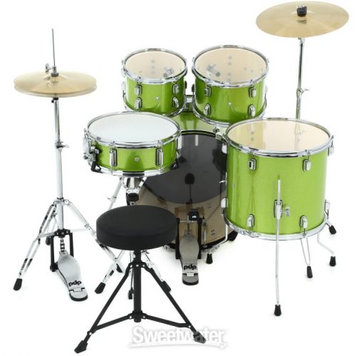  PDP Center Stage PDCE2215KTEL 5-piece Complete Drum Set with Cymbals - Electric Green Sparkle