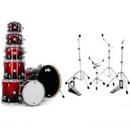 PDP Concept Maple 7-piece Shell Pack and Hardware Bundle - Red to Black Sparkle Fade