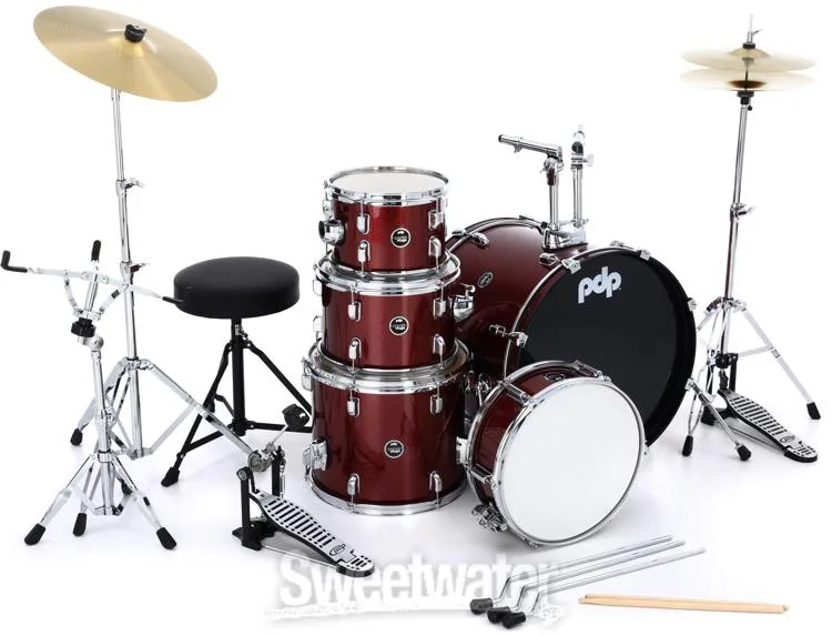  PDP Center Stage PDCE2015KTRR 5-piece Complete Drum Set with Cymbals - Ruby Red Sparkle