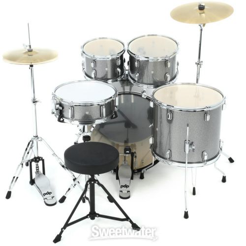  PDP Center Stage PDCE2215KTSS 5-piece Complete Drum Set with Cymbals - Silver Sparkle