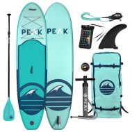 PEAK Paddle Boards PEAK Inflatable 106 Stand Up Paddle Board Complete Package (6 Thick) | Includes Adjustable Paddle , Travel Backpack, Coil Leash (Aqua)