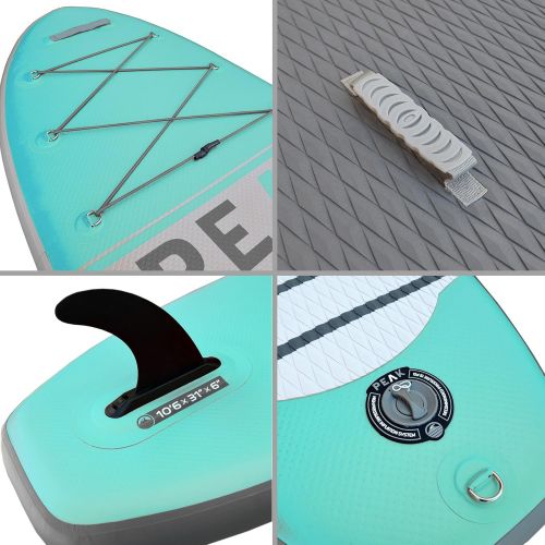  PEAK Paddle Boards PEAK Inflatable 106 Stand Up Paddle Board Complete Package (6 Thick) | Includes Adjustable Paddle , Travel Backpack, Coil Leash (Aqua)