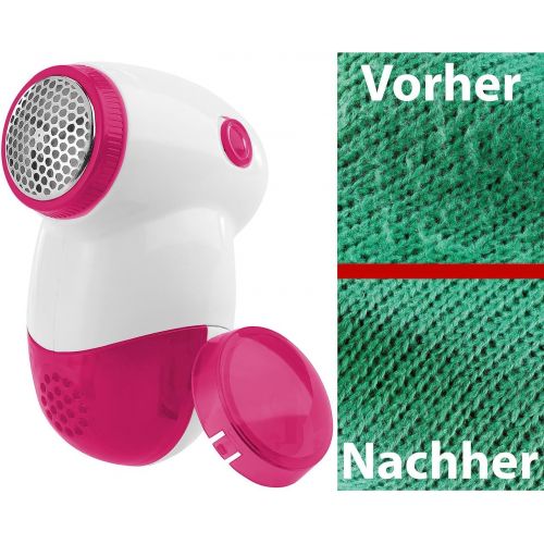  PEARL Fusselschneider: Mini-Fusselrasierer mit Metall-Flusengitter & Batterie, weiss/pink (Entfussler)