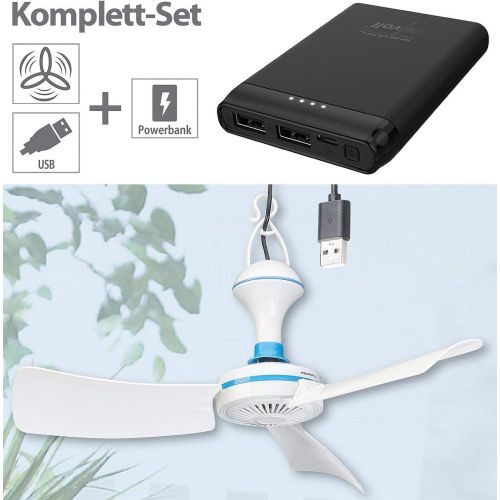  [아마존베스트]-Service-Informationen Pearl Mobile fan: Mobile USB Ceiling Fan with Power Bank, Diameter 42 cm, 5,000 mAh, 12 W (Electric Fan)