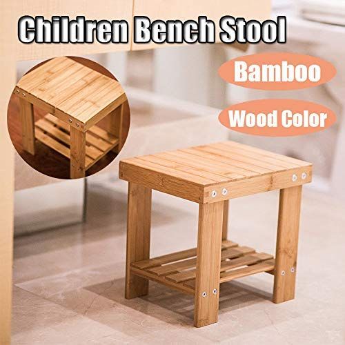  PEATAO Children Wood Bench, Stools Bamboo Wood Color with Storage Shelf, Kids Portable Simple Household Stool Small Bench, Outdoor Fishing Stool Used for Picnic Fishing Bathroom Ga