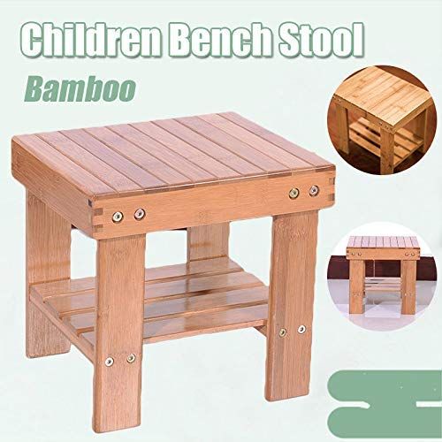  PEATAO Children Wood Bench, Stools Bamboo Wood Color with Storage Shelf, Kids Portable Simple Household Stool Small Bench, Outdoor Fishing Stool Used for Picnic Fishing Bathroom Ga