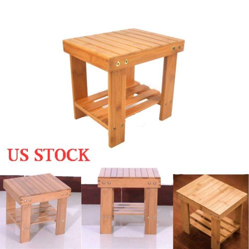  PEATAO Children Wood Bench, Stools Bamboo Wood Color with Storage Shelf, Kids Portable Simple Household Stool Small Bench, Outdoor Fishing Stool Used for Picnic Fishing Bathroom Ga