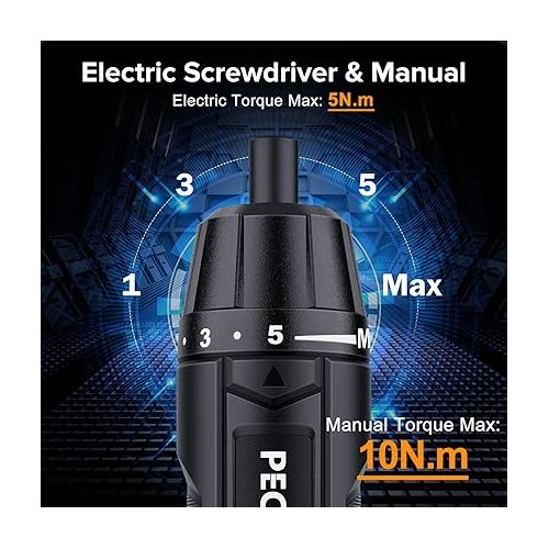  PECHAM Electric Screwdriver,350 RPM 3.6V, 5 Torque,5N.m 2000mAh, Cordless Screwdriver Set,TYPE-C Charging Cable,Manual & Electric,8 Pcs Bits for Electrical Repairs,Automatic Portable Power Screwdriver