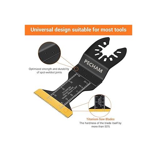  PECHAM 11PCS Titanium Oscillating Saw Blades, Universal Oscillating Multitool Blades Metal Cutting Quick Release for Hard Material Metal Nails Wood Plastic fit Dewalt Rockwell Milwaukee Makita Bosch