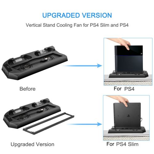  [아마존 핫딜]  [아마존핫딜]PECHAM Vertical Stand for PS4 Slim / PS4 with Cooling Fan, for Playstation 4/Slim Console, Dual Controller Charge Station, 3 HUB Port (Not for Pro)