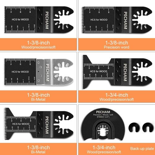  PECHAM 24PCS Universal Wood Metal Oscillating Multitool Quick Release Saw Blades Fit Porter Cable Black & Decker Rockwell Ridgid Ryobi Milwaukee Chicago Craftsman