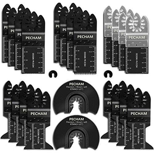  PECHAM 24PCS Universal Wood Metal Oscillating Multitool Quick Release Saw Blades Fit Porter Cable Black & Decker Rockwell Ridgid Ryobi Milwaukee Chicago Craftsman