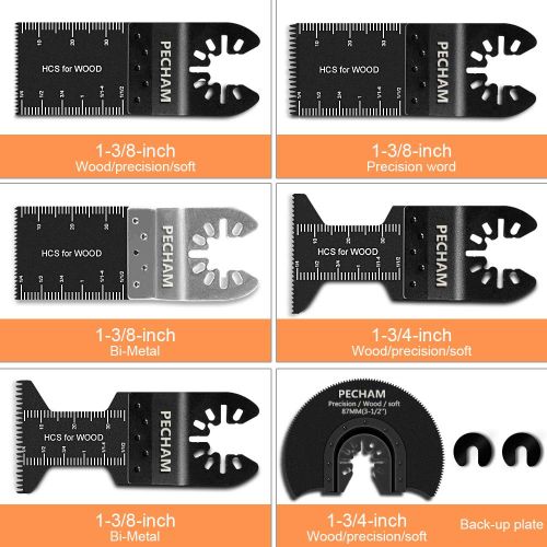  PECHAM 24PCS Universal Wood Metal Oscillating Multitool Quick Release Saw Blades Fit Porter Cable Black & Decker Rockwell Ridgid Ryobi Milwaukee Chicago Craftsman