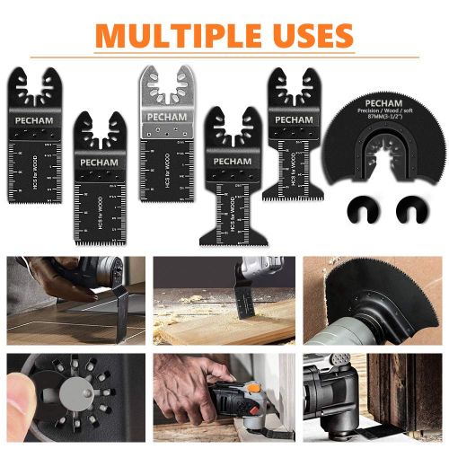  PECHAM 24PCS Universal Wood Metal Oscillating Multitool Quick Release Saw Blades Fit Porter Cable Black & Decker Rockwell Ridgid Ryobi Milwaukee Chicago Craftsman