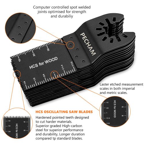  PECHAM 24PCS Universal Wood Metal Oscillating Multitool Quick Release Saw Blades Fit Porter Cable Black & Decker Rockwell Ridgid Ryobi Milwaukee Chicago Craftsman