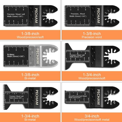  PECHAM 21PCS Universal Wood Metal Oscillating Multitool Quick Release Saw Blades Fit Porter Cable Black & Decker Rockwell Ridgid Ryobi Milwaukee DeWalt Chicago Craftsman