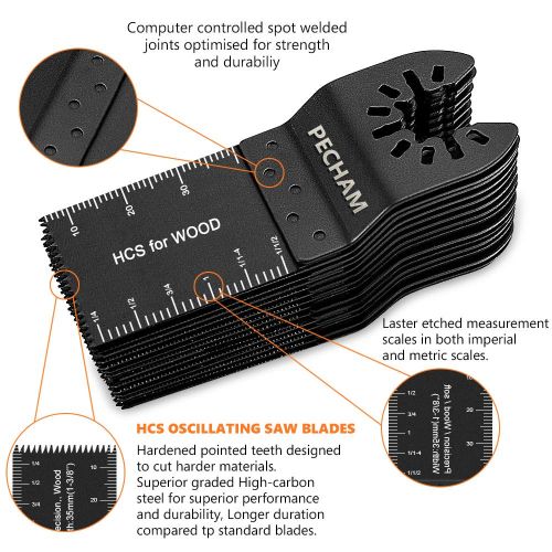  PECHAM 21PCS Universal Wood Metal Oscillating Multitool Quick Release Saw Blades Fit Porter Cable Black & Decker Rockwell Ridgid Ryobi Milwaukee DeWalt Chicago Craftsman