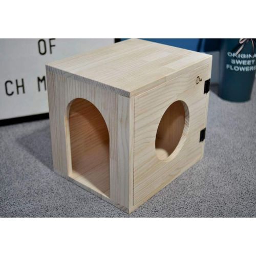  PEEKABOO Pine Wood Indoor Cat House, 11.8 x 13.8 x 11.8, Small, Brown