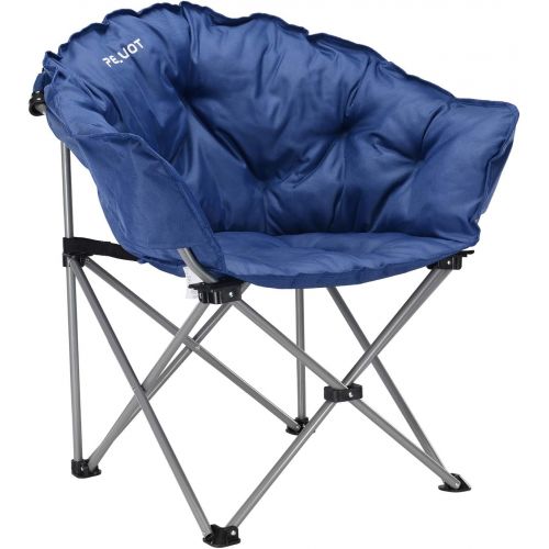  PELLIOT Folding Camping Chair Padded Moon Saucer Round Chair with Cup Holder and Carry Bag Supports Up to 300 lbs for Outdoor Camping Hiking Fishing