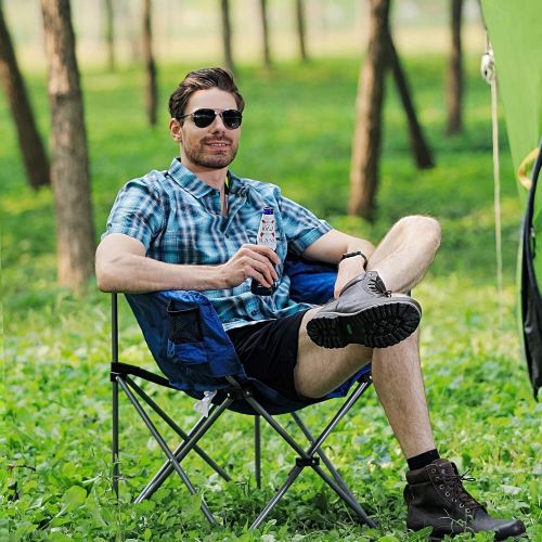  PELLIOT Folding Camping Chair Padded Moon Saucer Round Chair with Cup Holder and Carry Bag Supports Up to 300 lbs for Outdoor Camping Hiking Fishing