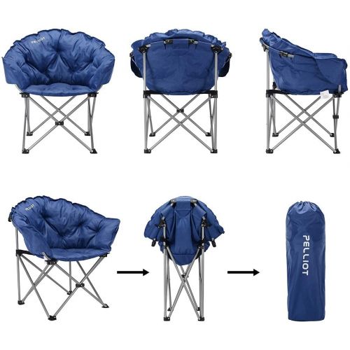  PELLIOT Folding Camping Chair Padded Moon Saucer Round Chair with Cup Holder and Carry Bag Supports Up to 300 lbs for Outdoor Camping Hiking Fishing