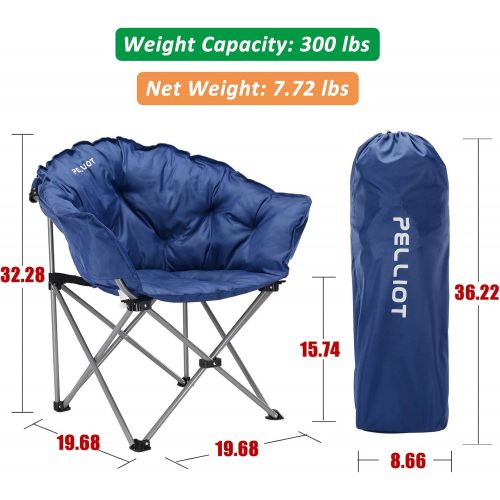  PELLIOT Folding Camping Chair Padded Moon Saucer Round Chair with Cup Holder and Carry Bag Supports Up to 300 lbs for Outdoor Camping Hiking Fishing