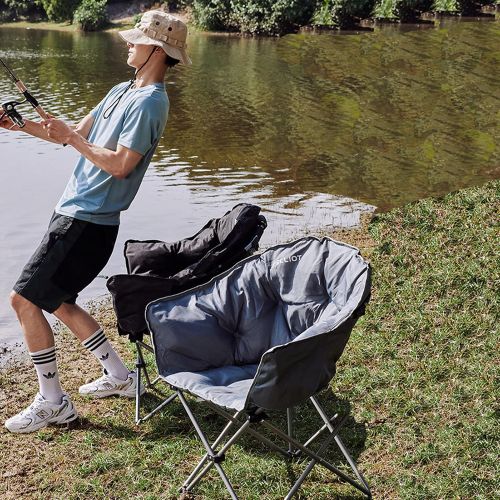  PELLIOT Folding Camping Chair Padded Moon Saucer Round Chair with Cup Holder and Carry Bag Supports Up to 300 lbs for Outdoor Camping Hiking Fishing