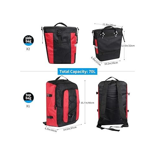  PELLOR Bike Bag Rear Bicycle Pannier Bags 70L Large Capacity Detachable Bicycle Rear Seat Commuter Bag Luggage Carrier Waterproof Saddle Bags with Rain Cover