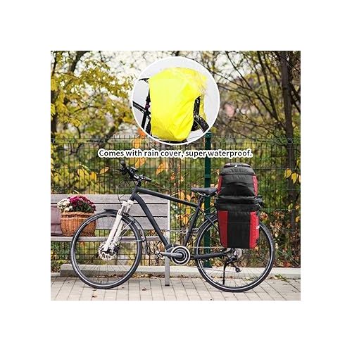  PELLOR Bike Bag Rear Bicycle Pannier Bags 70L Large Capacity Detachable Bicycle Rear Seat Commuter Bag Luggage Carrier Waterproof Saddle Bags with Rain Cover